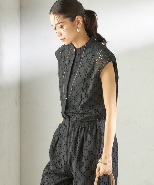 SHIPS（シップス）の「〈手洗い可能〉綿 刺繍 レース フレンチスリーブ ブラウス（シャツ/ブラウス・レディース・ホワイト/ブラック・ONE SIZE）」の10枚目の写真