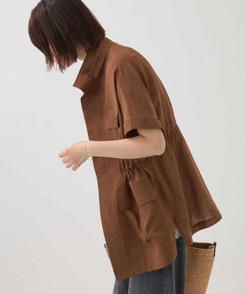BABYLONE(バビロン)の「リネンライクサファリジレ(ミリタリージャケット・レディース・キャメル/ブラック・フリー)」の4枚目の写真