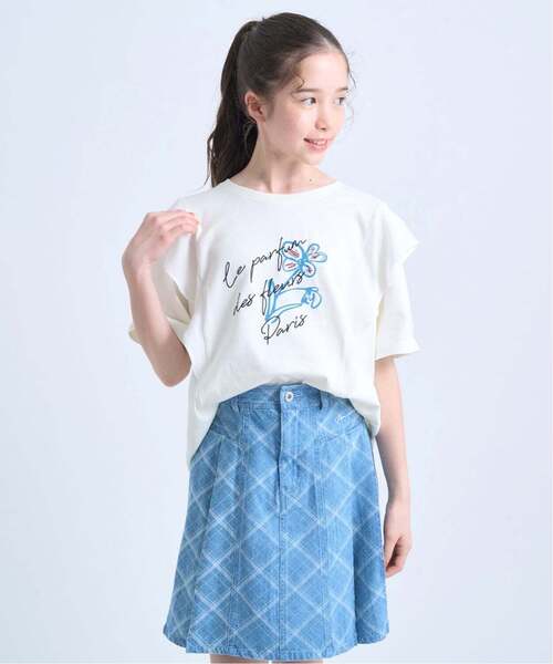 pom ponette junior(ポンポネットジュニア)の「【130cmあり】【UVカット・遮熱・接触冷感】ラッフルグラフィックTシャツ(Tシャツ/カットソー・キッズ・ブラック/アイボリー・L:160cm/S:140cm/LL(165cm)/M:150cm/130cm)」の2枚目の写真