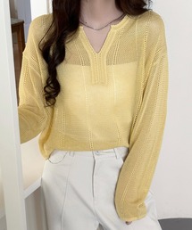 DAY CLOSET | 【デコルテすっきりキーネック】長袖 透かし編み サマーニット プルオーバー レディース(その他トップス)