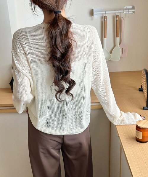 DAY CLOSET(デイ クローゼット)の「【デコルテすっきりキーネック】長袖 透かし編み サマーニット プルオーバー レディース(その他トップス・レディース・イエロー/グレー/アイボリー・FREE)」の10枚目の写真