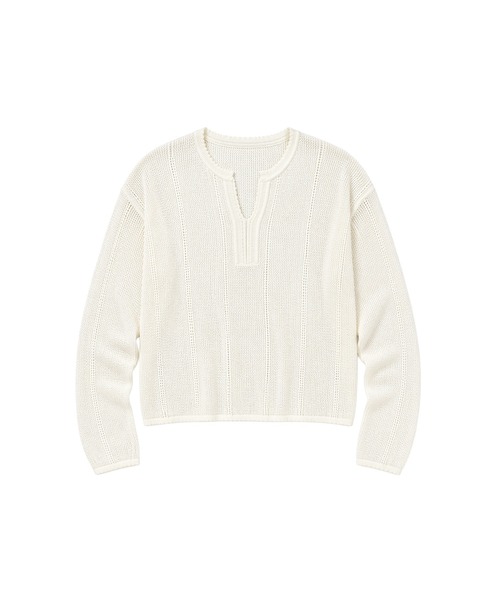DAY CLOSET(デイ クローゼット)の「【デコルテすっきりキーネック】長袖 透かし編み サマーニット プルオーバー レディース(その他トップス・レディース・イエロー/グレー/アイボリー・FREE)」の12枚目の写真
