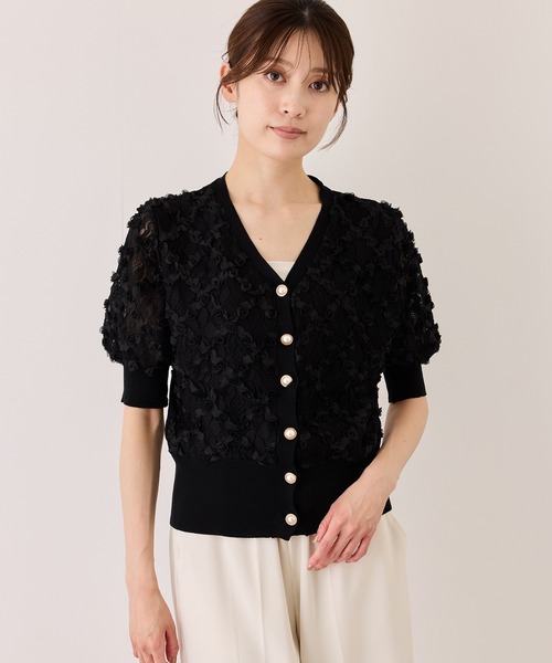 Jayro(ジャイロ)の「フラワーモチーフカーディガン(カーディガン/ボレロ・レディース・ブラック/ホワイト系その他・M)」の3枚目の写真