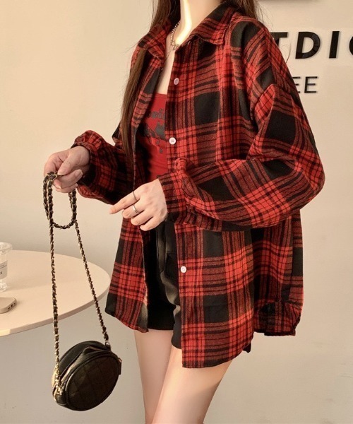 HAILY(ヘイリー)の「ビッグサイジング長袖チェックネルシャツ(シャツ/ブラウス・レディース・イエロー/ブルー/レッド/ブラック系その他/ブラック・FREE)」の18枚目の写真
