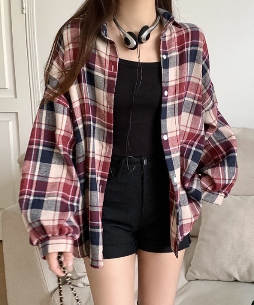HAILY(ヘイリー)の「ビッグサイジング長袖チェックネルシャツ(シャツ/ブラウス・レディース・イエロー/ブルー/レッド/ブラック系その他/ブラック・FREE)」の21枚目の写真