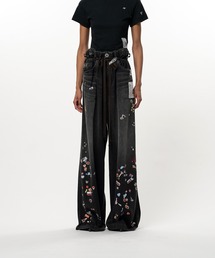 Kids Sticker Printed Wide Denim Pants