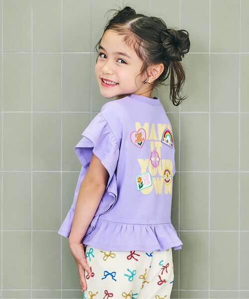 apres les cours（アプレレクール）の「フリルロゴワッペン半袖Tシャツ（Tシャツ/カットソー・キッズ・アイボリー/オレンジ/パープル・140/130/120/110/100/90/80）」の2枚目の写真