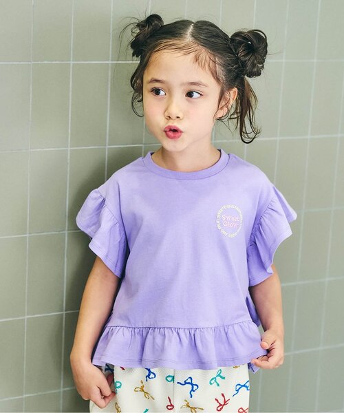 apres les cours（アプレレクール）の「フリルロゴワッペン半袖Tシャツ（Tシャツ/カットソー・キッズ・アイボリー/オレンジ/パープル・140/130/120/110/100/90/80）」の19枚目の写真