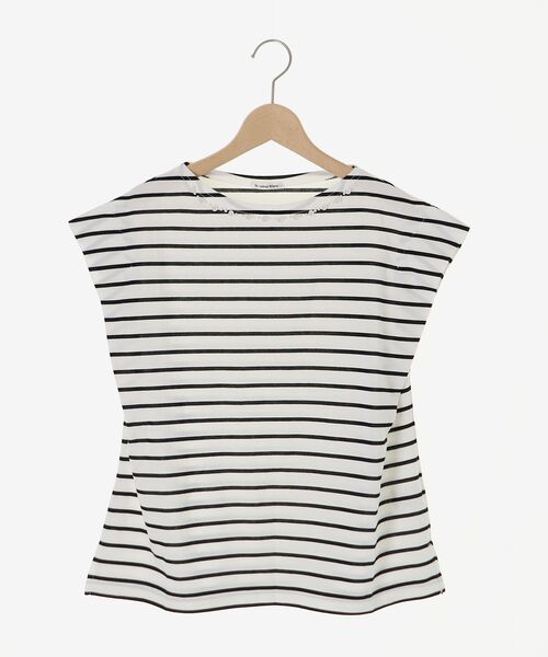 le.coeur blanc（ルクールブラン）の「パールネックフレンチスリーブカットソー（Tシャツ/カットソー・レディース・ブラック/ホワイト系その他/ブラック系その他・38）」の4枚目の写真