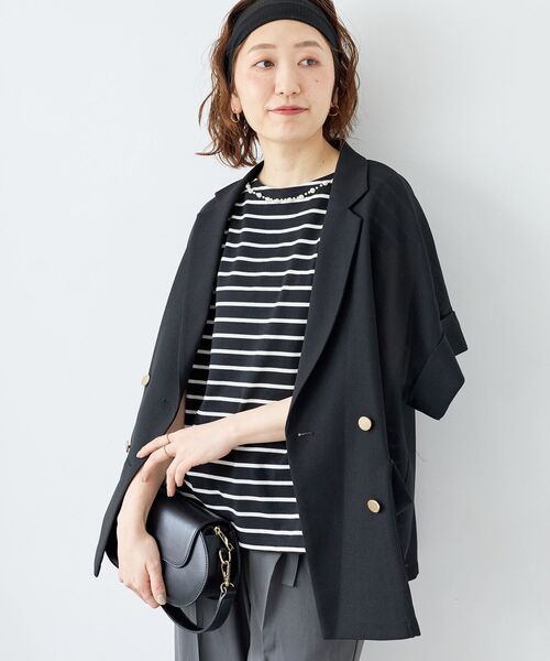 le.coeur blanc（ルクールブラン）の「パールネックフレンチスリーブカットソー（Tシャツ/カットソー・レディース・ブラック/ホワイト系その他/ブラック系その他・38）」の20枚目の写真