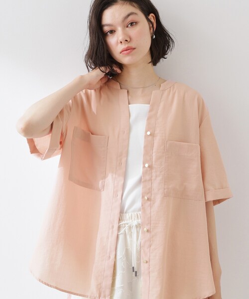 THE SHOP TK (ザ ショップ ティーケー )の「【M-XL/さりげなく体型カバー】5分袖Wポケットシャツ(シャツ/ブラウス・レディース・ライトブルー/ネイビー/アイボリー/ピンク系・12/13/14)」の4枚目の写真