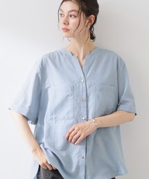 【M-XL/さりげなく二の腕カバー】5分袖Wポケットシャツ
