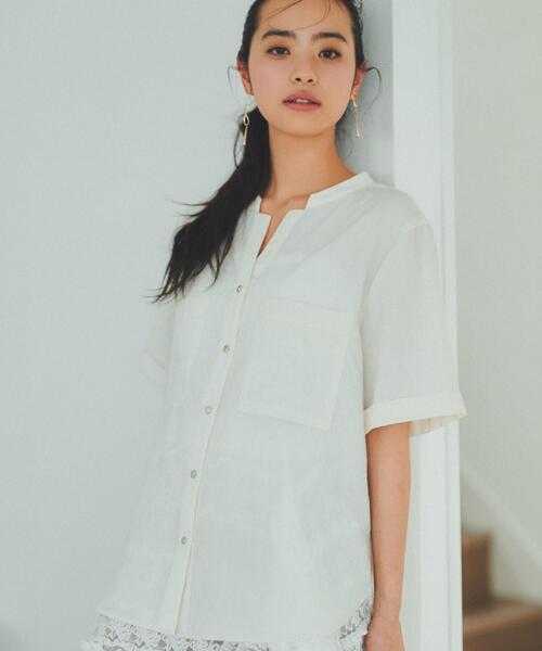 THE SHOP TK (ザ ショップ ティーケー )の「【M-XL/秋始めにちょうどいい】細見え5分袖Wポケットシャツ(シャツ/ブラウス・レディース・ライトブルー/ネイビー/アイボリー/ピンク系・12/13/14)」の5枚目の写真