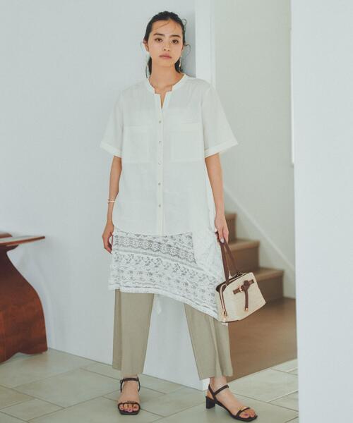 THE SHOP TK (ザ ショップ ティーケー )の「【M-XL/秋始めにちょうどいい】細見え5分袖Wポケットシャツ(シャツ/ブラウス・レディース・ライトブルー/ネイビー/アイボリー/ピンク系・12/13/14)」の6枚目の写真
