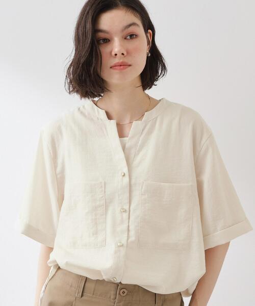 THE SHOP TK (ザ ショップ ティーケー )の「【M-XL/秋始めにちょうどいい】細見え5分袖Wポケットシャツ(シャツ/ブラウス・レディース・ライトブルー/ネイビー/アイボリー/ピンク系・12/13/14)」の7枚目の写真