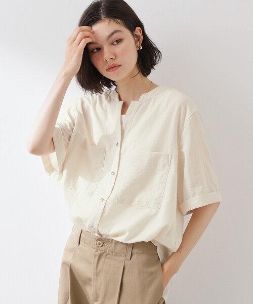 THE SHOP TK (ザ ショップ ティーケー )の「【M-XL/秋始めにちょうどいい】細見え5分袖Wポケットシャツ(シャツ/ブラウス・レディース・ライトブルー/ネイビー/アイボリー/ピンク系・12/13/14)」の8枚目の写真