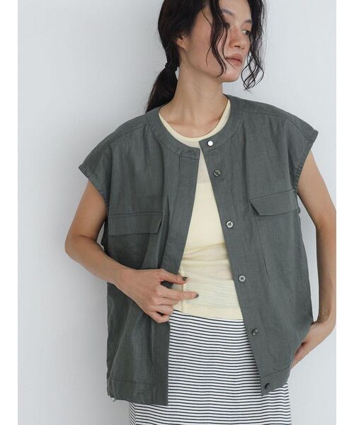 FIKA.（フィーカ）の「Drawstring linen vest（ベスト・レディース・ダークオリーブ/ブラック/ブラウン・MEDIUM）」の8枚目の写真