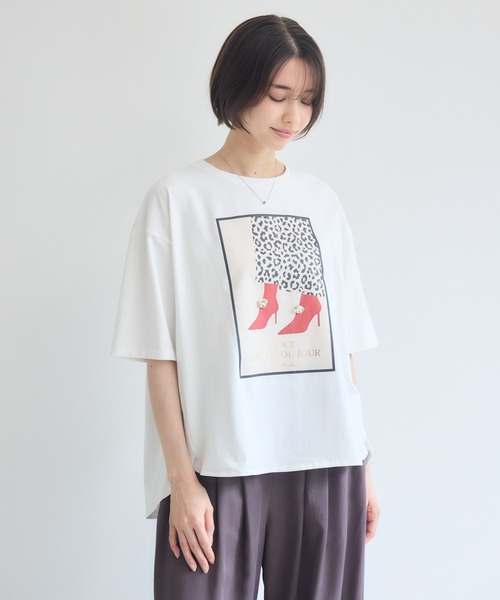 Pillini(ピリーニ)の「シューズアイコンTシャツ(Tシャツ/カットソー・レディース・ブラック/オフホワイト・FREE)」の4枚目の写真