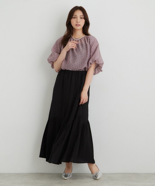 Sunauna(スーナウーナ)の「【ウエストゴム】ギャザースカート(スカート・レディース・ブラウン系その他/ブラック/ブルー・36/40/38)」の4枚目の写真