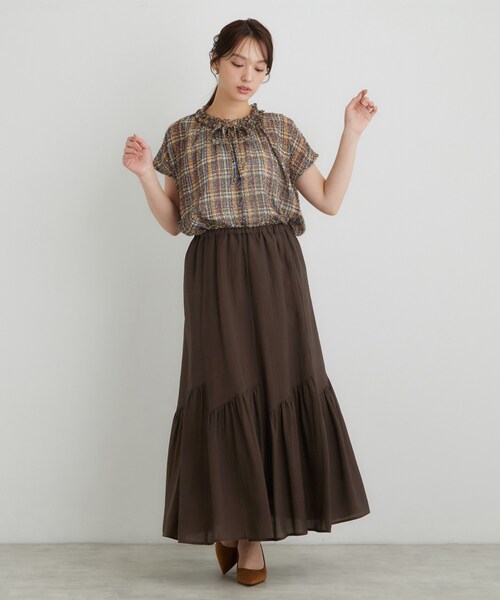 Sunauna(スーナウーナ)の「【ウエストゴム】ギャザースカート(スカート・レディース・ブラウン系その他/ブラック/ブルー・36/40/38)」の6枚目の写真