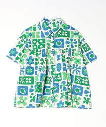 プリント切り替えタックブラウス