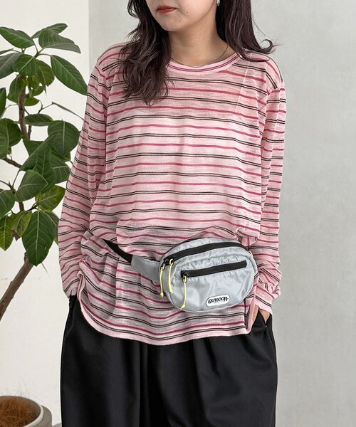 CPCM(シーピーシーエム)の「ボーダーシアーロンT(Tシャツ/カットソー・レディース・グレー/グリーン/ピンク・FREE)」の3枚目の写真