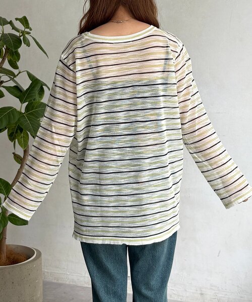 CPCM(シーピーシーエム)の「ボーダーシアーロンT(Tシャツ/カットソー・レディース・グレー/グリーン/ピンク・FREE)」の12枚目の写真