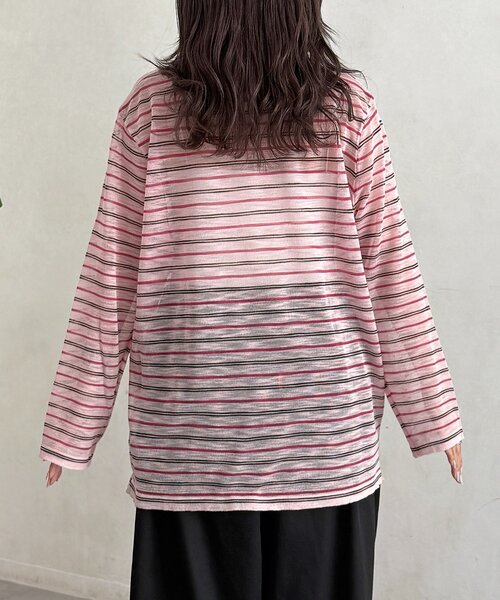CPCM(シーピーシーエム)の「ボーダーシアーロンT(Tシャツ/カットソー・レディース・グレー/グリーン/ピンク・FREE)」の15枚目の写真