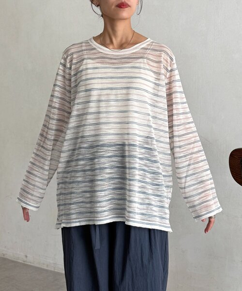 CPCM(シーピーシーエム)の「ボーダーシアーロンT(Tシャツ/カットソー・レディース・グレー/グリーン/ピンク・FREE)」の16枚目の写真