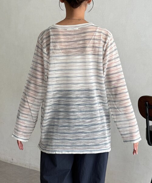 CPCM(シーピーシーエム)の「ボーダーシアーロンT(Tシャツ/カットソー・レディース・グレー/グリーン/ピンク・FREE)」の18枚目の写真