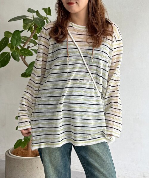 CPCM(シーピーシーエム)の「ボーダーシアーロンT(Tシャツ/カットソー・レディース・グレー/グリーン/ピンク・FREE)」の19枚目の写真