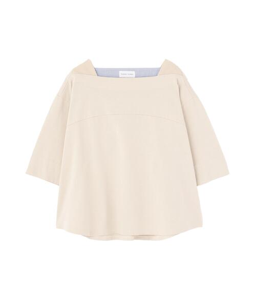 human woman(ヒューマンウーマン)の「バスク天竺ボートネックプルオーバー(Tシャツ/カットソー・レディース・ベージュ/レッド・MEDIUM)」の3枚目の写真