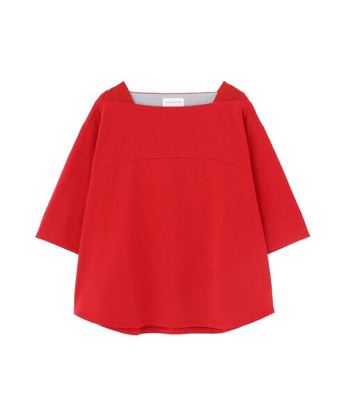 human woman(ヒューマンウーマン)の「バスク天竺ボートネックプルオーバー(Tシャツ/カットソー・レディース・ベージュ/レッド・MEDIUM)」の15枚目の写真