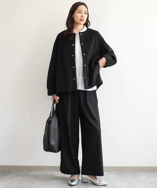 MK MICHEL KLEIN(エムケーミッシェルクラン)の「コクーンシルエットノーカラーブルゾン(ブルゾン・レディース・ブラック/ベージュ/ライトブルー・38)」の7枚目の写真