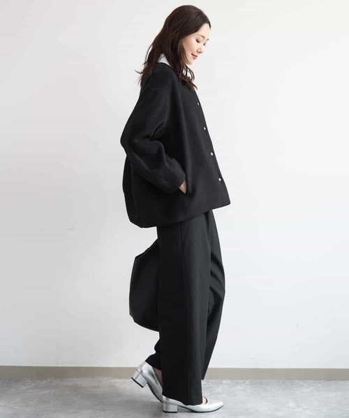 MK MICHEL KLEIN(エムケーミッシェルクラン)の「コクーンシルエットノーカラーブルゾン(ブルゾン・レディース・ブラック/ベージュ/ライトブルー・38)」の8枚目の写真