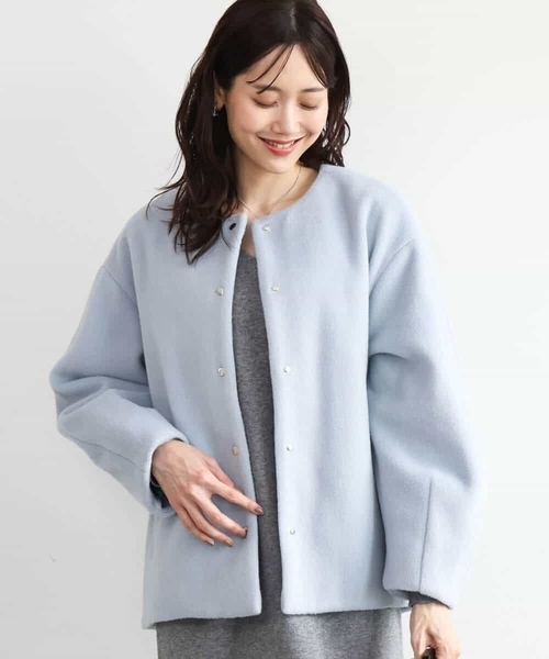 MK MICHEL KLEIN(エムケーミッシェルクラン)の「コクーンシルエットノーカラーブルゾン(ブルゾン・レディース・ブラック/ベージュ/ライトブルー・38)」の16枚目の写真