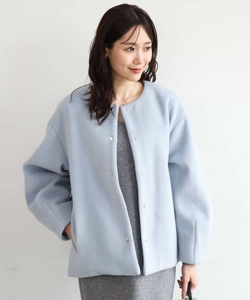 MK MICHEL KLEIN(エムケーミッシェルクラン)の「コクーンシルエットノーカラーブルゾン(ブルゾン・レディース・ブラック/ベージュ/ライトブルー・38)」の17枚目の写真