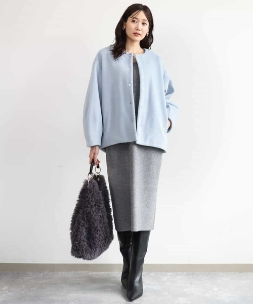 MK MICHEL KLEIN(エムケーミッシェルクラン)の「コクーンシルエットノーカラーブルゾン(ブルゾン・レディース・ブラック/ベージュ/ライトブルー・38)」の19枚目の写真