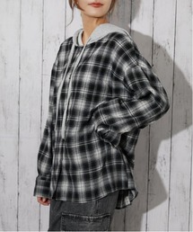 裏毛フード付き チェック柄シャツ|全3色