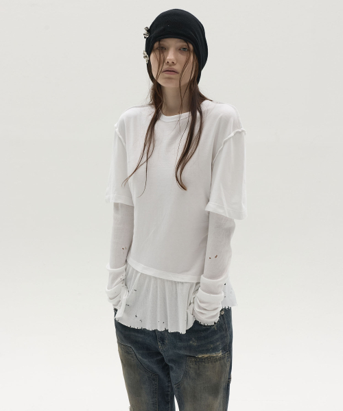 LCDC TM(エルシーディーシーティーエム)の「LAYERED LONG-SLEEVE TOP (WHITE)(Tシャツ/カットソー・レディース・その他・SMALL/MEDIUM)」の5枚目の写真