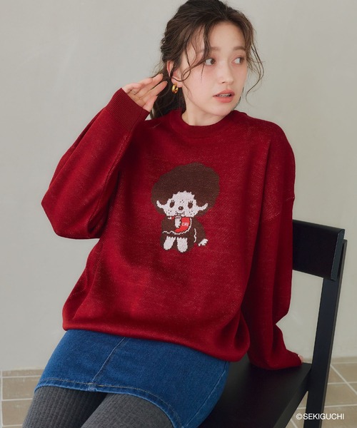 cross marche(クロスマルシェ)の「【モンチッチ】ジャガードニットプルオーバー(ニット/セーター・レディース・アイボリー/レッド/杢グレー/ブラック・M/LL/L)」の1枚目の写真