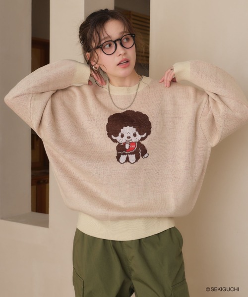 cross marche(クロスマルシェ)の「【モンチッチ】ジャガードニットプルオーバー(ニット/セーター・レディース・アイボリー/レッド/杢グレー/ブラック・M/LL/L)」の2枚目の写真