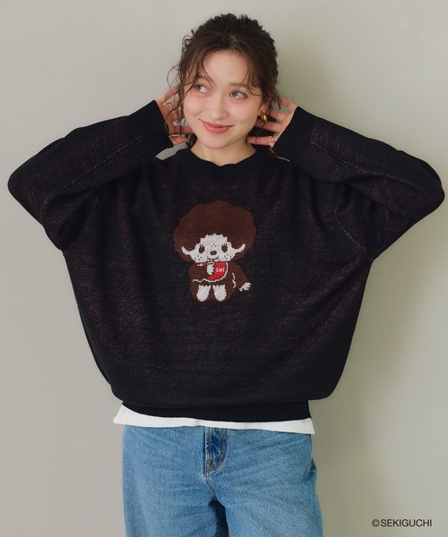 cross marche(クロスマルシェ)の「【モンチッチ】ジャガードニットプルオーバー(ニット/セーター・レディース・アイボリー/レッド/杢グレー/ブラック・M/LL/L)」の3枚目の写真