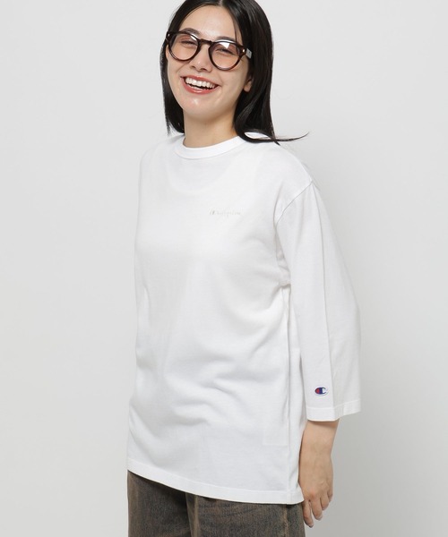 niko and...(ニコアンド)の「【Champion(チャンピオン)】別注 8分袖スノー洗いTシャツ(Tシャツ/カットソー・レディース・ラベンダー/ライトグリーン/オフホワイト・MEDIUM/LARGE)」の2枚目の写真