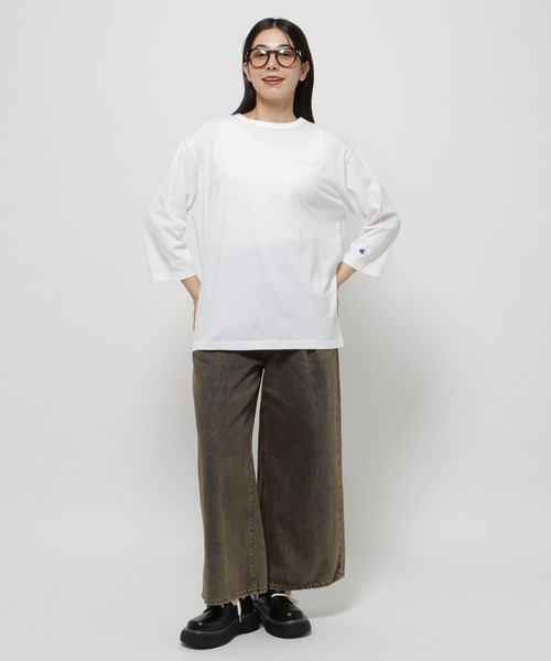 niko and...(ニコアンド)の「【Champion(チャンピオン)】別注 8分袖スノー洗いTシャツ(Tシャツ/カットソー・レディース・ラベンダー/ライトグリーン/オフホワイト・MEDIUM/LARGE)」の4枚目の写真