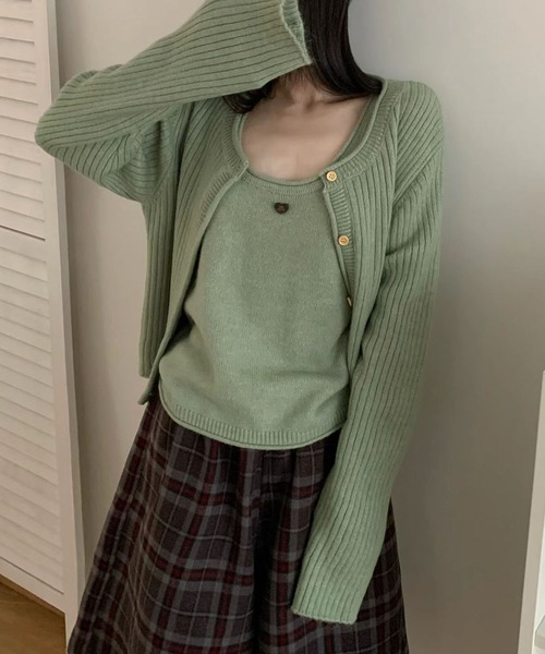 meJane(ミージェーン)の「ニットキャミ × リブカーディガン アンサンブル(アンサンブル・レディース・ミント/ベージュ/ピンク/ホワイト・FREE)」の11枚目の写真