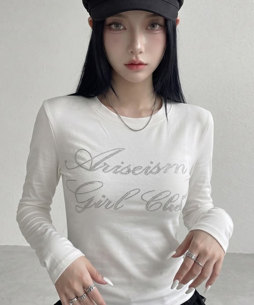 non-hedge(ノンヘッジ)の「ストーンロゴチビロンT(Tシャツ/カットソー・レディース・ミント/ワインレッド/ネイビー/ブラック/オフホワイト/チャコールグレー・FREE)」の2枚目の写真