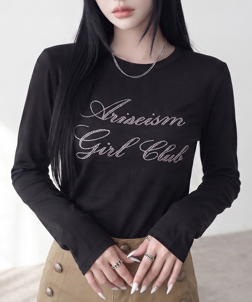 non-hedge(ノンヘッジ)の「ストーンロゴチビロンT(Tシャツ/カットソー・レディース・ミント/ワインレッド/ネイビー/ブラック/オフホワイト/チャコールグレー・FREE)」の3枚目の写真
