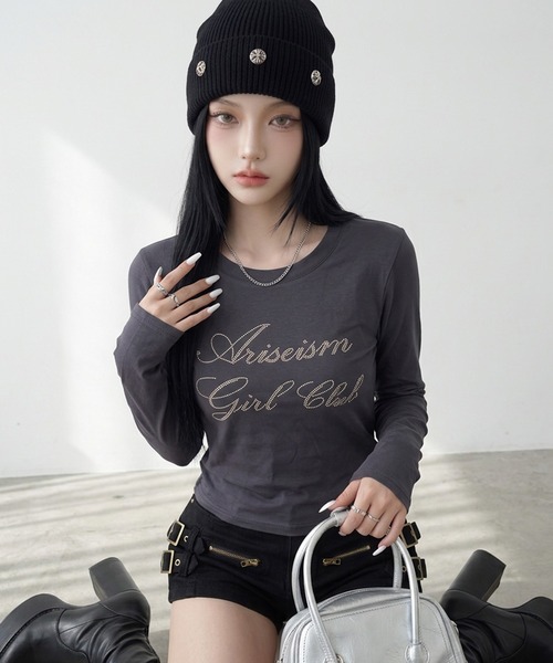 non-hedge(ノンヘッジ)の「ストーンロゴチビロンT(Tシャツ/カットソー・レディース・ミント/ワインレッド/ネイビー/ブラック/オフホワイト/チャコールグレー・FREE)」の7枚目の写真