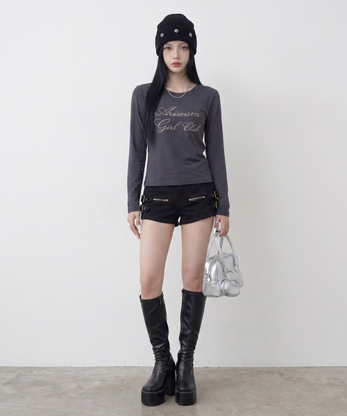 non-hedge(ノンヘッジ)の「ストーンロゴチビロンT(Tシャツ/カットソー・レディース・ミント/ワインレッド/ネイビー/ブラック/オフホワイト/チャコールグレー・FREE)」の8枚目の写真